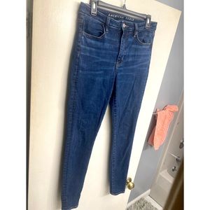 Worn once American Eagle Super-High Rise-  Dark Wash Jeggings size 8 long